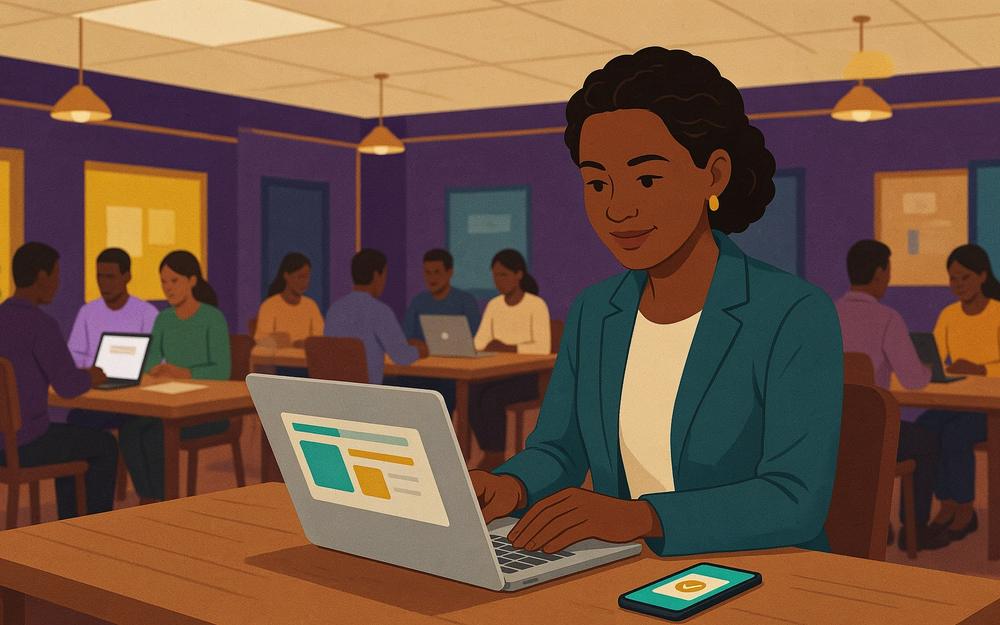 Illustration: a woman building skills for work